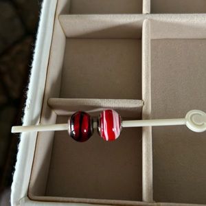 Murano glass beads with sterling, silver, red and black, red and white